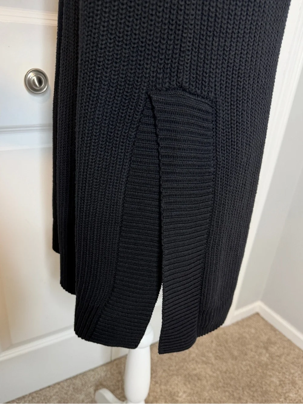 Kate Spade Black Turtleneck Knit Tunic Sweater XS Side Splits Cotton Cashmere